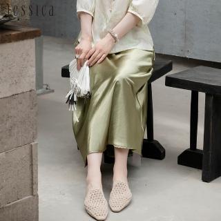 【JESSICA】簡約氣質緞面寬鬆魚尾長裙J53104