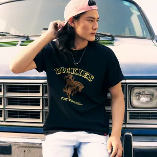 【Dickies】男女款黑色純棉胸前大圖案Logo印花設計休閒短袖T恤｜DK0A88DWBLK