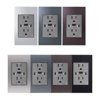 【易智快充】AC插座+65w USB+AC插座(輕鬆配線DIY-金屬質感磁吸面板)