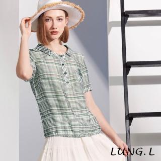 【LUNG.L 林佳樺】LR56A 綠色格紋小披領半開襟短袖女裝上衣(春夏新品)