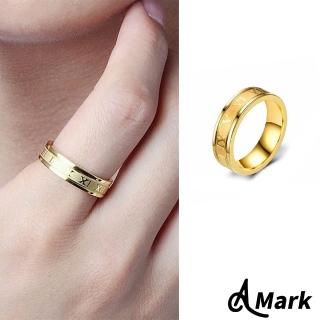 【A MARK】鈦鋼戒指 數字戒指/立體光面浮雕效果羅馬數字設計316L鈦鋼戒指(金色)