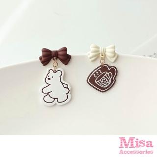 【MISA】韓國設計S925銀針不對稱可愛小熊蝴蝶結造型耳環(S925銀針耳環 小熊耳環 蝴蝶結耳環)