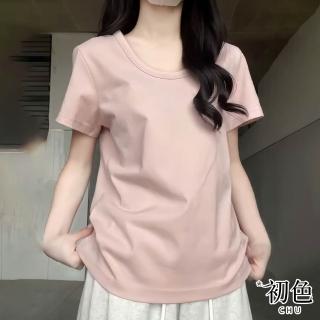 【初色】寬鬆圓領U領短袖素色休閒純色T恤上衣女上衣-共3色-12510(M-XL可選)