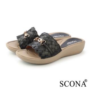 【SCONA 蘇格南】真皮 輕量編織涼拖鞋(黑色 31262-1)