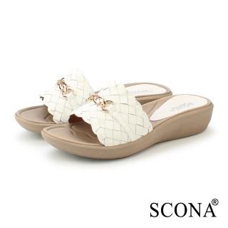 【SCONA 蘇格南】真皮 輕量編織涼拖鞋(白色 31262-2)