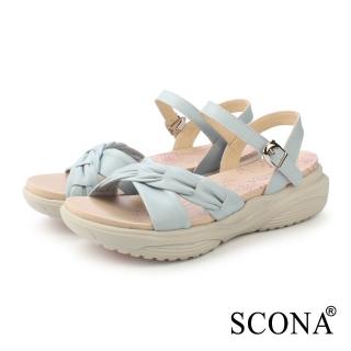 【SCONA 蘇格南】真皮 樂活編織厚底涼鞋(淺藍色 31272-1)