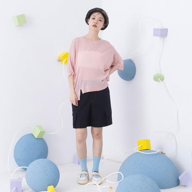 【MOSS CLUB】後鬆緊腰立體寬口袋工裝短褲(黑 白)