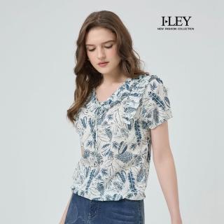 【ILEY 伊蕾】森系植物印花上衣(藍；M-XL；1252211419)