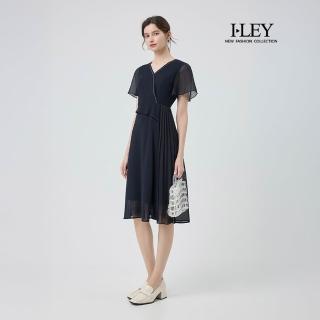 【ILEY 伊蕾】星空細鑽短袖縲縈網格洋裝(深藍；M-2L；1252317061)
