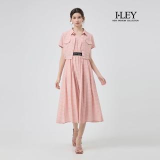 【ILEY 伊蕾】田園格紋縲縈萊賽爾長洋裝(粉；M-XL；1252027204)