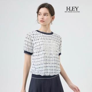 【ILEY 伊蕾】亮片蕾絲印花拼接雪紡上衣(白；M-XL；1252211420)