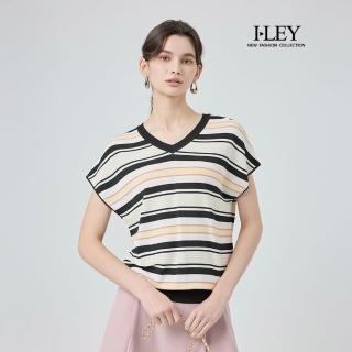 【ILEY 伊蕾】立體條紋V領縲縈針織上衣(白；M-2L；1252505005)