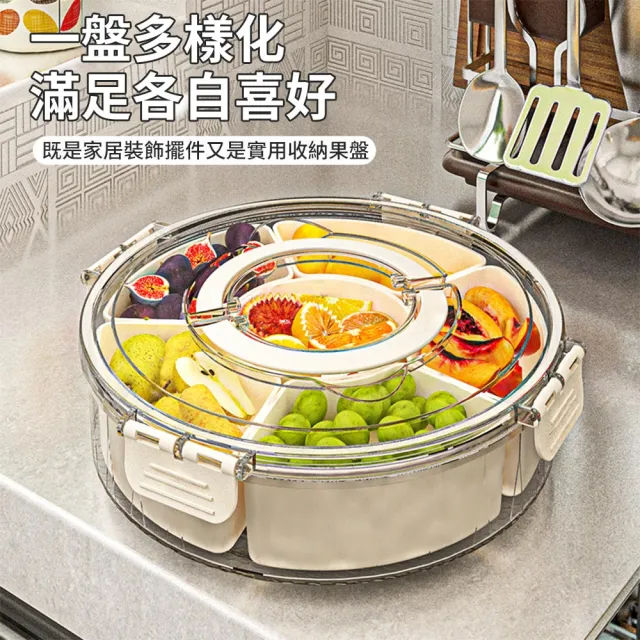 QLZHS】618限定六宮格旋轉水果盤密封防潮乾果盤手提帶蓋零食盒分隔糖果