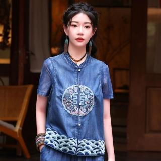 【時尚巴黎】現貨+預購 新中式女牛仔背心單寧外套夾克(復古民族風重工刺繡女外套74ku26)