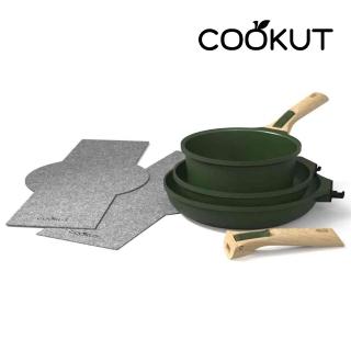 【Cookut】INCREDIBLE 可拆式輕量陶瓷不沾鍋7件組-墨綠