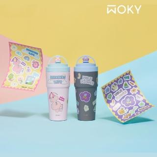 【WOKY 沃廚】WOKY x KINGJUN渾圓杯 鈦陶瓷款 770ml全套組(附造型杯塞+防水貼紙；隨行杯/吸管杯/保冰保溫)
