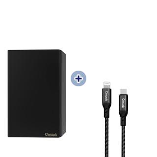 【amuok】10000mAh兩孔輸出輕薄型 PD快充行動電源+MFi認證 PD蘋果充電線120公分 組合(快速充電/行充)