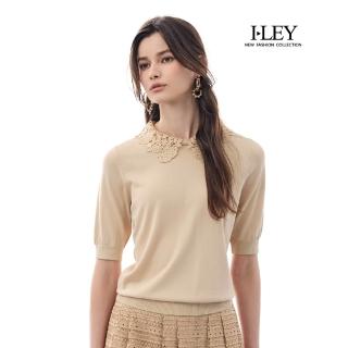 【ILEY 伊蕾】可拆式蕾絲領片縲縈針織上衣(卡其；M-XL；1252515014)