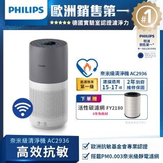 【Philips 飛利浦】奈米級空氣清淨機-360度高效過濾★適用17坪(AC2936)