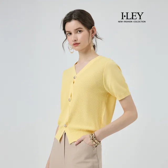 【ILEY 伊蕾】扭結造型縲縈針織短袖上衣(淺黃;M-XL;1251175016)