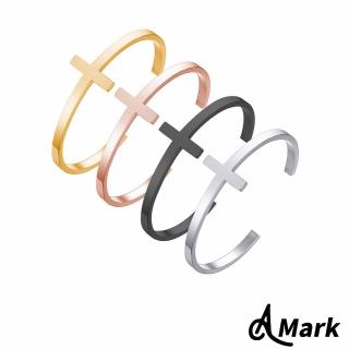 【A MARK】鈦鋼手鐲 十字架手鐲/極簡線條十字架C圈造型316L鈦鋼手鐲 手環 開口手鐲(4色任選)