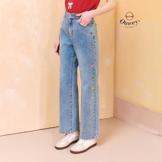 【OUWEY 歐薇】多色刺繡直筒純棉水洗牛仔褲(藍；M-XL；3252398649)