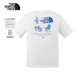 【The North Face 官方旗艦】北面男女款白色吸濕排汗趣味印花短袖T恤｜8GZ5FN4(排汗衫)
