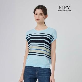 【ILEY 伊蕾】不規則條紋縲縈針織上衣(淺藍；M-XL；1251485002)