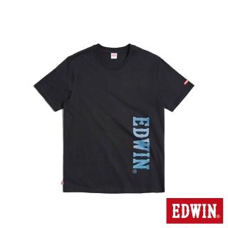 【EDWIN】男裝 斜邊直立印花短袖T恤(黑色)