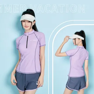 【SWIMFLOW】顯瘦雙色泳衣 連身泳衣 水母衣(女生泳衣 衝浪衣 玩水泳衣 游泳泳衣 顯瘦泳衣 游泳)