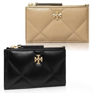 【TORY BURCH】KIRA 鑽石絎縫拉鍊卡片零錢包萬用包(奶茶色)