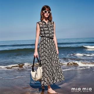 【mia mia】滿版M壓百褶無袖雪紡長洋裝