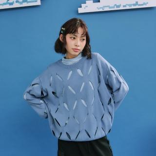 【Dailo】挖剪羅紋鏤空長袖針織上衣(藍 綠 駝/魅力商品)