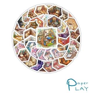 【Paper Play】創意多用途貼紙-立體3D小場景 54枚入(行李箱貼紙 手機貼紙)
