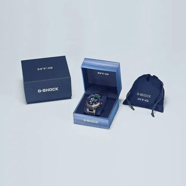 【CASIO 卡西歐】G-SHOCK MT-G 碳纖維 暴風追風者 彩色圈太陽能藍芽手錶 畢業禮物(MTG-B2000YST-1A)