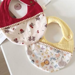 【Lianne baby】彌月禮盒組 臺灣手作職人韓國布圍兜 好運波波兜(嬰兒圍兜 新生兒禮盒 口水巾禮盒)