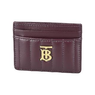 【BURBERRY 巴寶莉】BURBERRY電鍍金字LOGO絎縫小羊皮4卡拉鍊卡片夾(深慄紅)