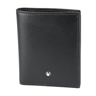【MONTBLANC 萬寶龍】Mont Blanc Meisterstuck金屬星星LOGO小牛皮6卡壓釦式對折短夾(小/黑)