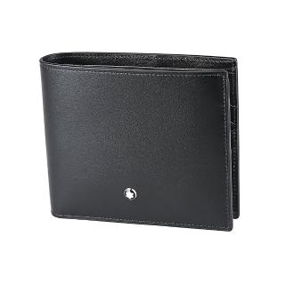 【MONTBLANC 萬寶龍】Mont Blanc Meisterstuck六角星LOGO小牛皮8卡對折短夾(男款/黑)