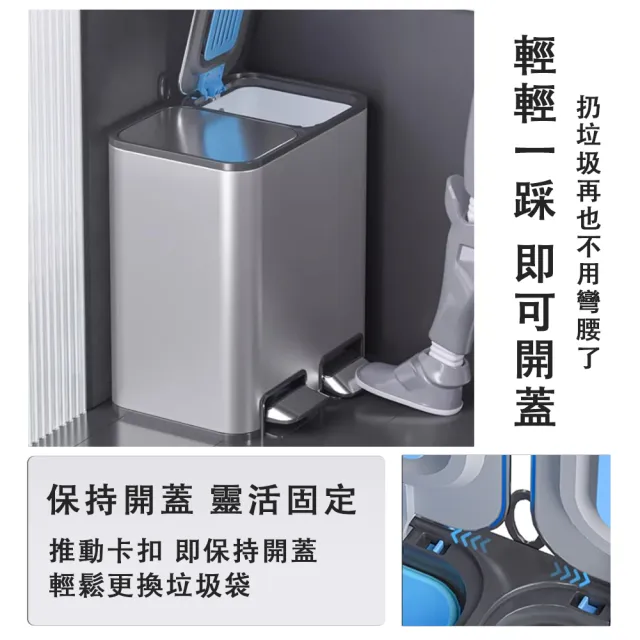 【佳美多】垃圾桶 家用 廚房 幹濕分離垃圾桶 不鏽鋼 腳踏 客廳帶蓋 雙桶 腳踩大號衛生桶 (雙桶雙蓋)