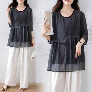 【ALLK 歐楷】新品 印花拼接上衣 花色(尺寸L-XXL/中大尺碼/涼爽/透氣)