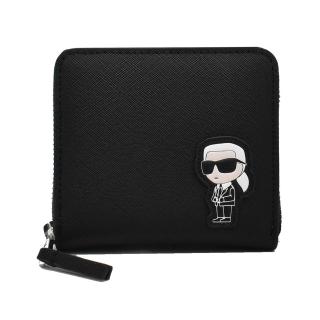 【KARL LAGERFELD 卡爾】卡爾老佛爺人像拉鍊零錢卡夾短夾