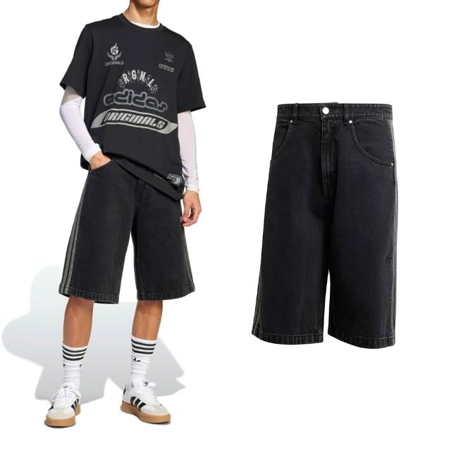 【adidas 愛迪達】Adicolor Firebird Short 男款 黑色 三葉草 棉質 丹寧 寬鬆 短褲 JC6719