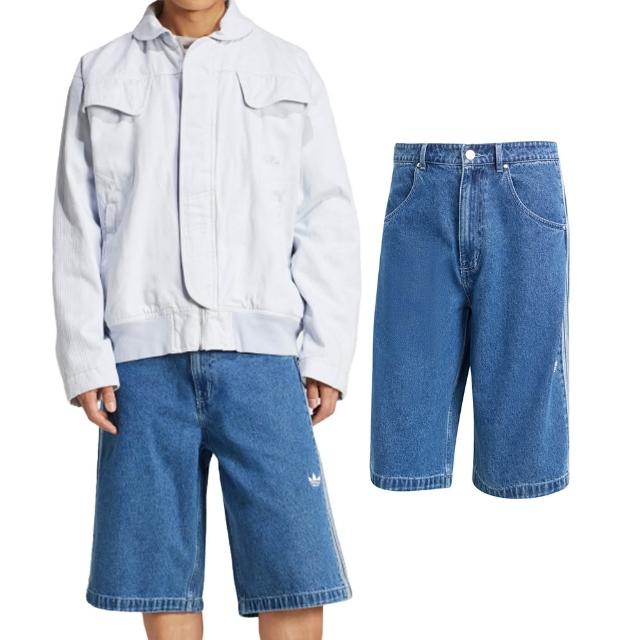 【adidas 愛迪達】Adicolor Firebird Short 男款 藍色 三葉草 棉質 丹寧 寬鬆 短褲 JC6235