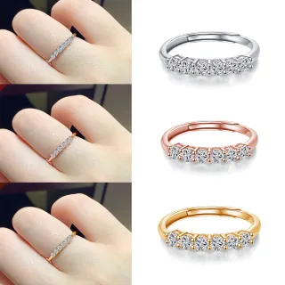 【Luster】年貨節! 3分 D/VS 培育鑽 純銀 開運線戒 招財尾戒 鑽石戒指-三色任選(培育鑽x6 總重0.18克拉)