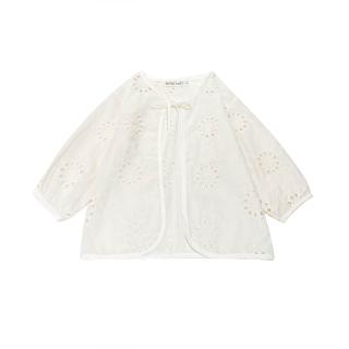 【TATA KIDS】童裝 領口繫繩花朵鏤空開衫長袖外套(90-140)