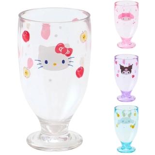 【小禮堂】Sanrio 三麗鷗 透明塑膠矮腳杯 345ml 夏日氣泡特調 Kitty 大耳狗 美樂蒂(平輸品)
