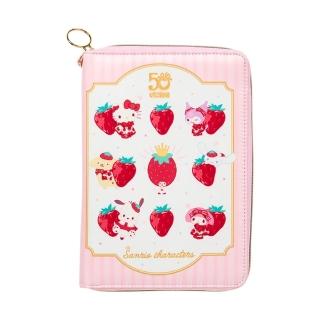 【小禮堂】Sanrio 三麗鷗 全開式皮質收納包 草莓新聞50週年(平輸品)