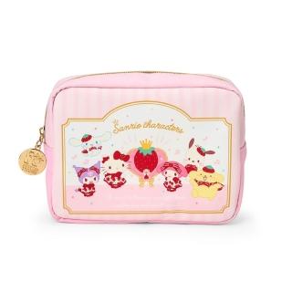 【小禮堂】Sanrio 三麗鷗 皮質化妝包 草莓新聞50週年(平輸品)