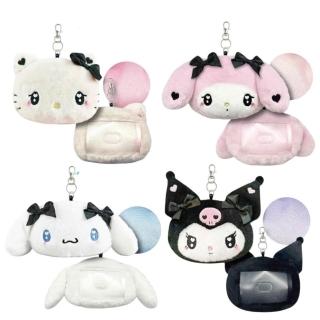 【小禮堂】Sanrio 三麗鷗 絨毛大臉伸縮票卡零錢包 愛心眼蝴蝶結款 Kitty 美樂蒂 酷洛米 大耳狗(平輸品)